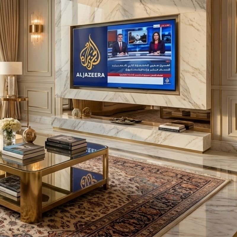 Dubai luxury apartment watching Al Jazeera - Middle East news consumption context